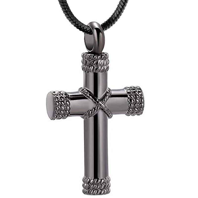 [Australia] - Rope Winding Cross Cremation Ashes Urn Pendant Necklace Memorial Keepsake Jewelry Lord’s Prayer Cross Ashes Necklaces Black 