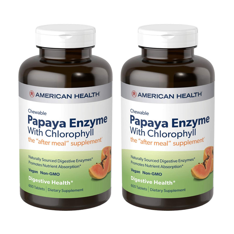 [Australia] - American Health Papaya Enzyme with Chlorophyll Chewable Tablets, 2 Pack - Promotes Nutrient Absorption, Helps Digestion and Freshens Breath - Gluten-Free, Vegetarian - 600 Tablets, 400 Total Servings 