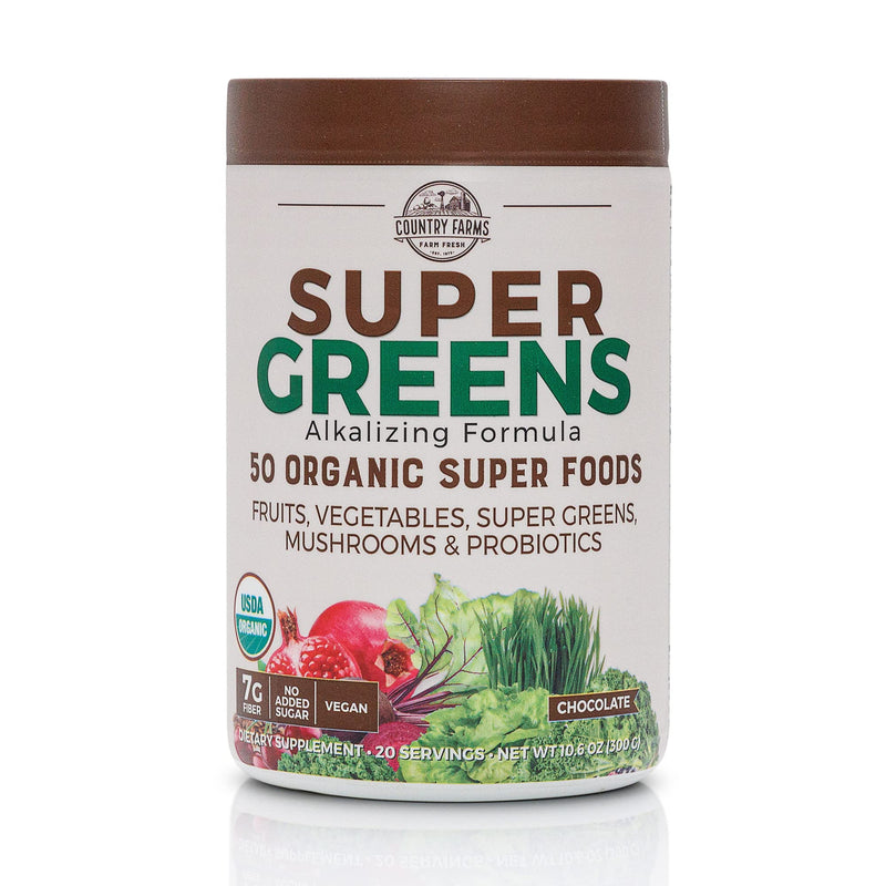 [Australia] - Country Farms Super Greens Flavor, 50 Organic Super Foods, USDA Organic Drink Mix, 20 Servings (Packaging May Vary), (N9880) Chocolate, 10.6 Oz 