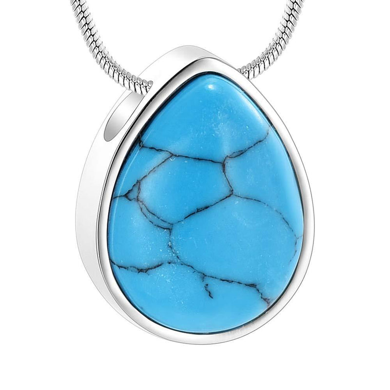 [Australia] - Turquoise Floating Teardrop Shape Urns Pendants Unisex Necklaces- Memorial Keepsake Cremation Jewelry Green 