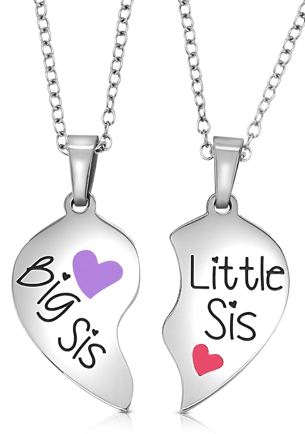[Australia] - Big Sis & Lil Sis Gifts Jewelry Heart Necklace Set, 2 Sister Necklaces, Big & Little Sisters Jewelry Big Sis Purple - Little Sis Pink 