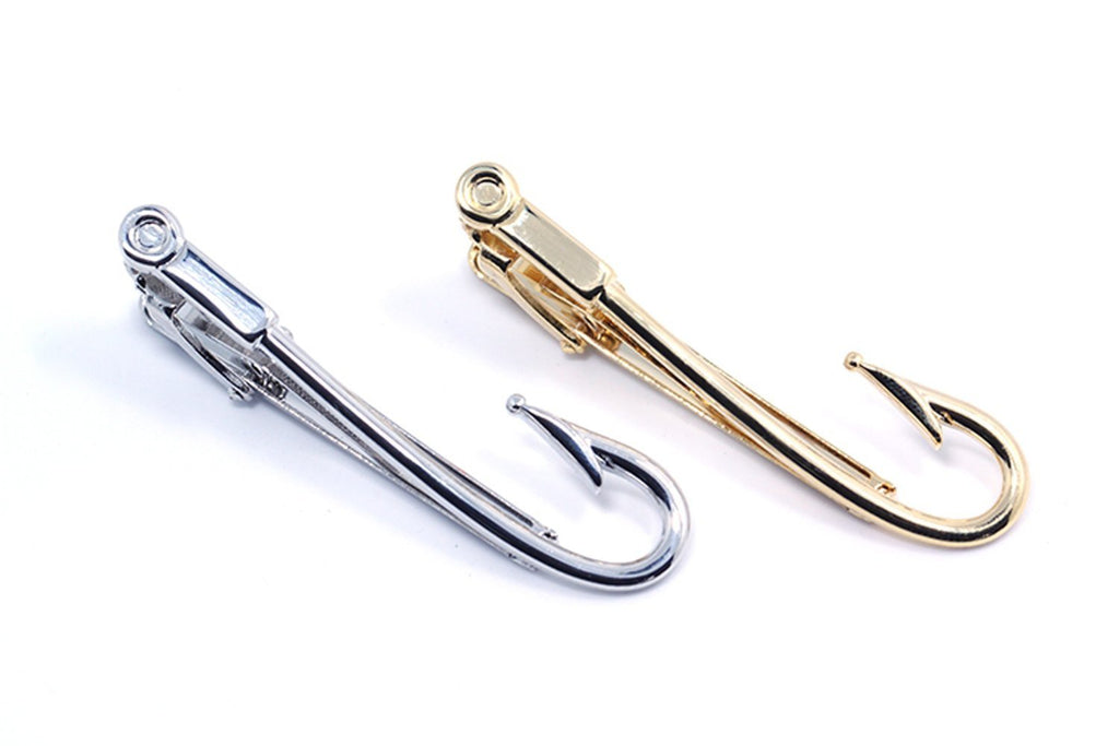 [Australia] - ZUNON Fishing Hooks Tie Clips Bar Tacks Mens Silver Golden Tone Leisure Fishermen Sportsmen Fathers Dad Husband Activities 