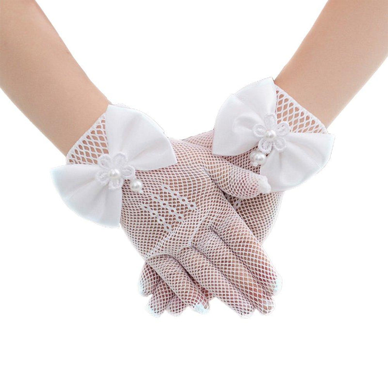 [Australia] - Tandi Girls Gorgeous Satin Fancy Gloves for Special Occasion Dress Formal Wedding Pageant Party Short Pure White One Size Fit 3-13 Years 