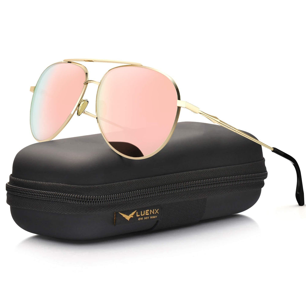 [Australia] - LUENX Aviator Sunglasses for Women Polarized Mirror with Case - UV 400 Protection 60MM 15-pink/Upgrade Metal Arm 60 Millimeters 