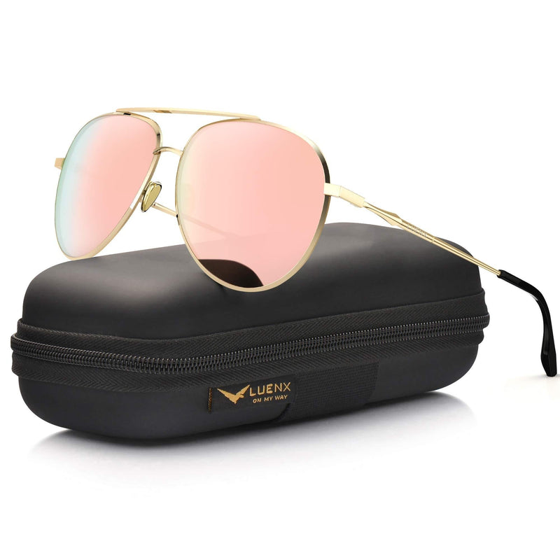 [Australia] - LUENX Aviator Sunglasses for Women Polarized Mirror with Case - UV 400 Protection 60MM 15-pink/Upgrade Metal Arm 60 Millimeters 
