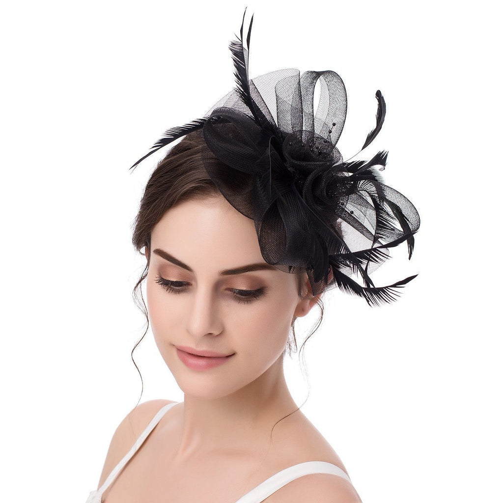 [Australia] - Abaowedding Feather Fascinator Cocktail Party Hair Clip Pillbox Hats C Black 