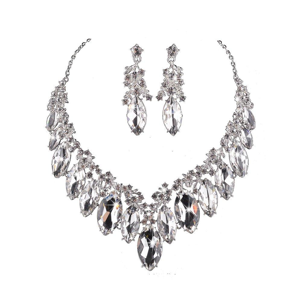 [Australia] - Molie Star Luxurious Austria Crystal Rhinstone Necklace Earrings Set for Bridal Wedding Ceremony Events Dress Clear 