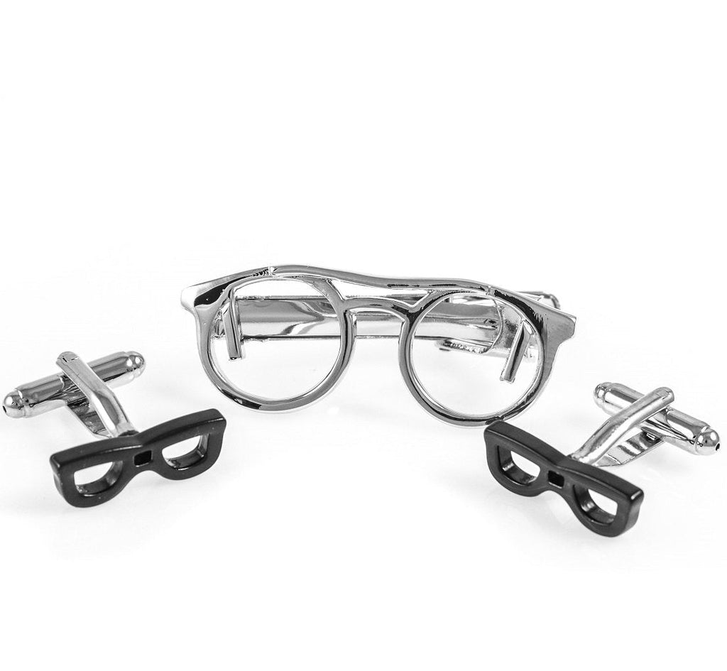 [Australia] - MRCUFF Eyeglass Glasses Pair of Cufflinks & Tie Bar Clip with Presentation Gift Box & Polishing Cloth 