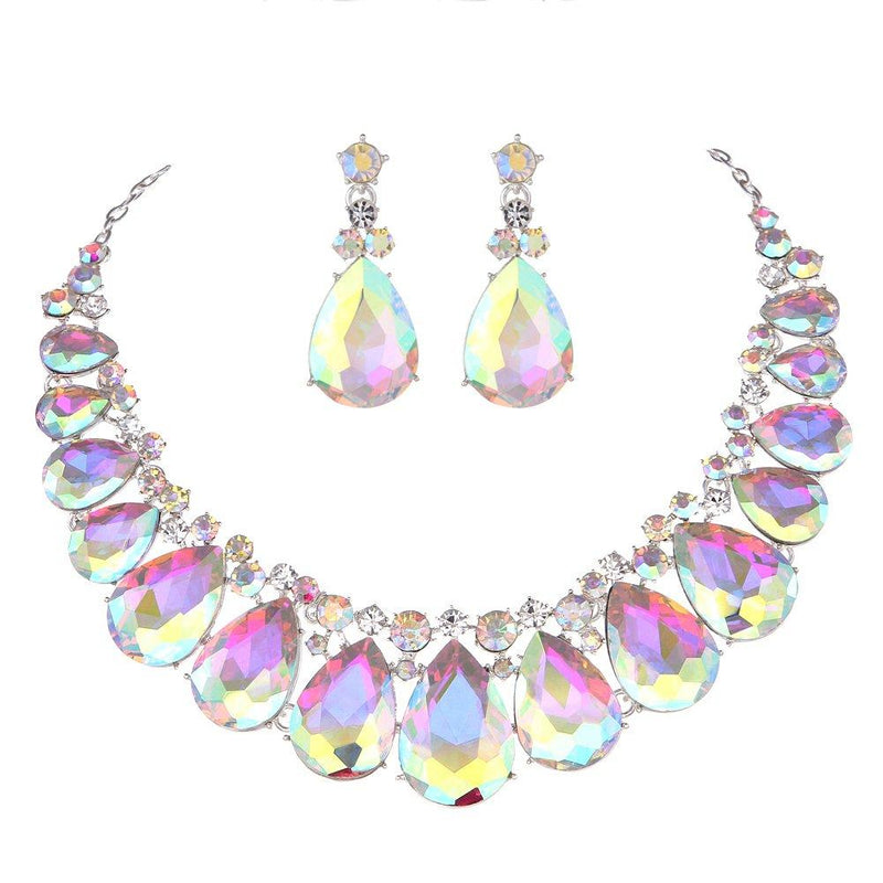 [Australia] - Youfir Water Drops Austria Crystal Necklace Earrings Set for Bridal Wedding Ceremony Events Dress Crystal AB 