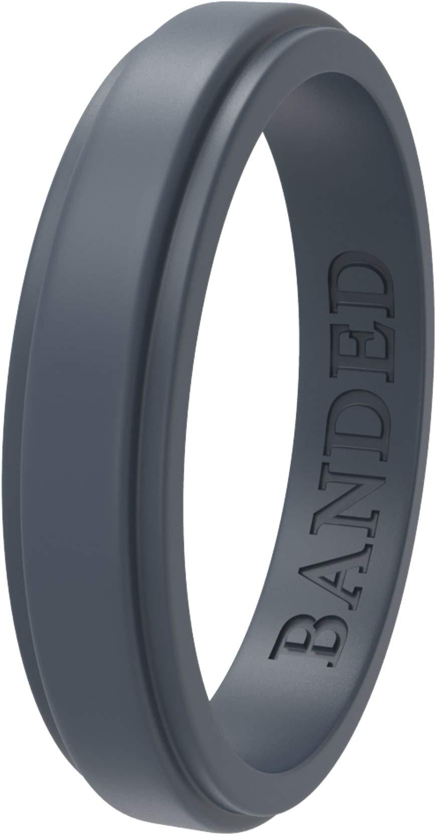 [Australia] - BANDED GLORY Silicone Wedding Ring for Men, Silicone Ring Rubber Wedding Bands Thin Gray 4 