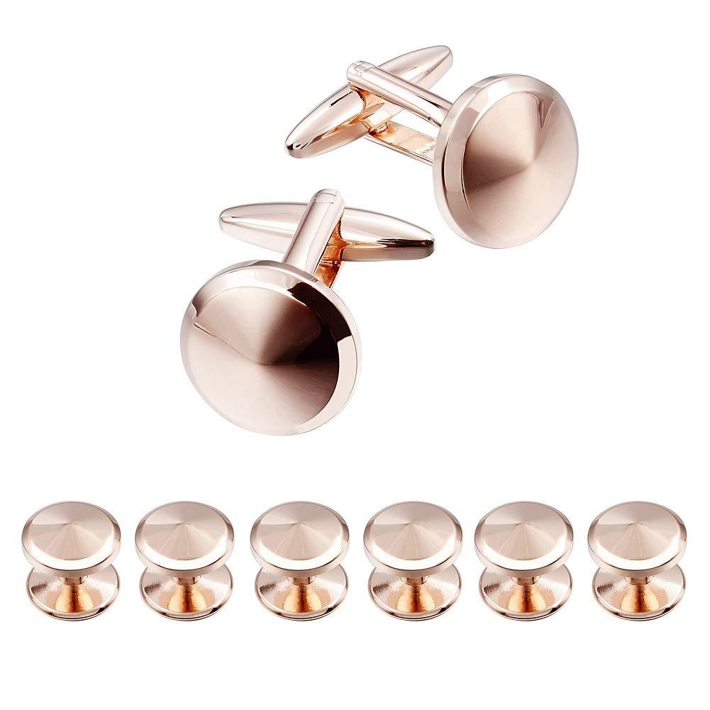 [Australia] - HAWSON Cufflink and Studs Tuxedo Set Rose Gold Silver Black and Gold Color with Platinum Finish Two Cufflinks with Six Shirt Studs in Stylish Velvet Gift Bag 