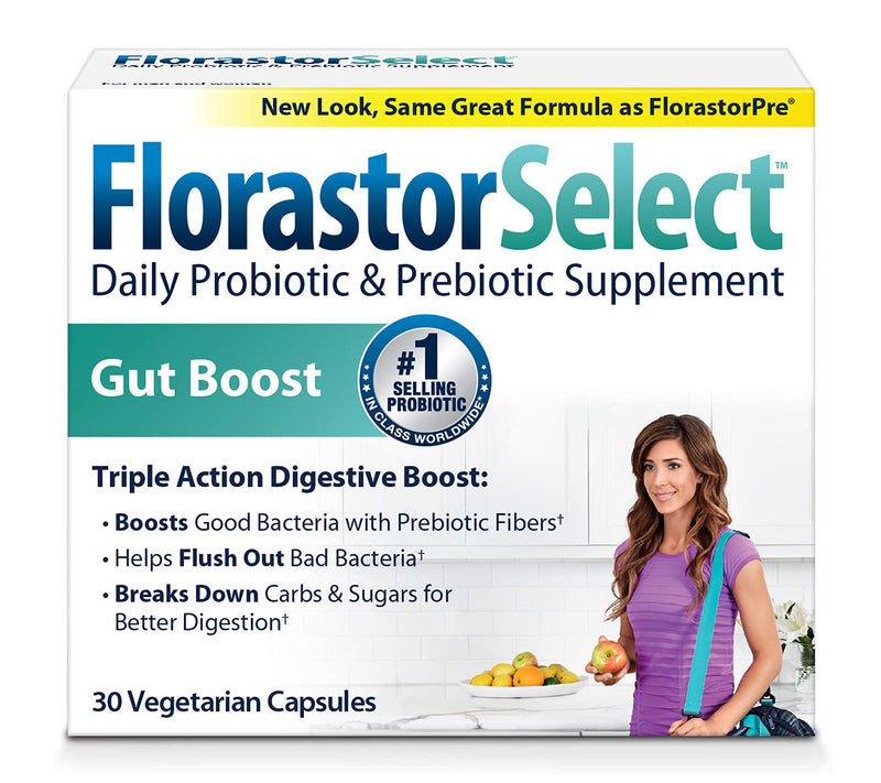 [Australia] - Florastor Select Gut Boost Daily Probiotic & Prebiotic Supplement for Women and Men, Boosts Good Bacteria, Saccharomyces Boulardii CNCM I-745 (30 Capsules) Capsule 30 Count (Pack of 1) 