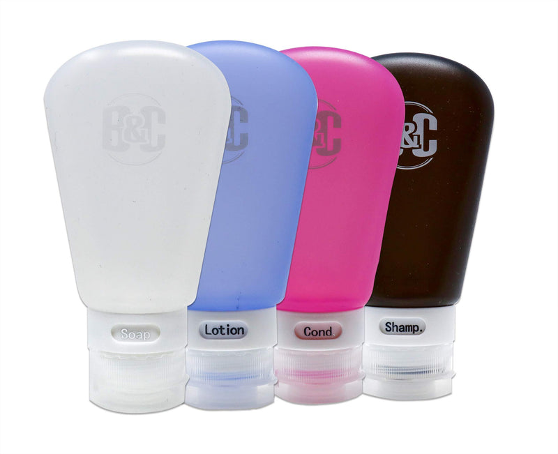 [Australia] - Silicone Travel Bottles Set - 4x3oz Squeezable Travel Containers TSA Approved 