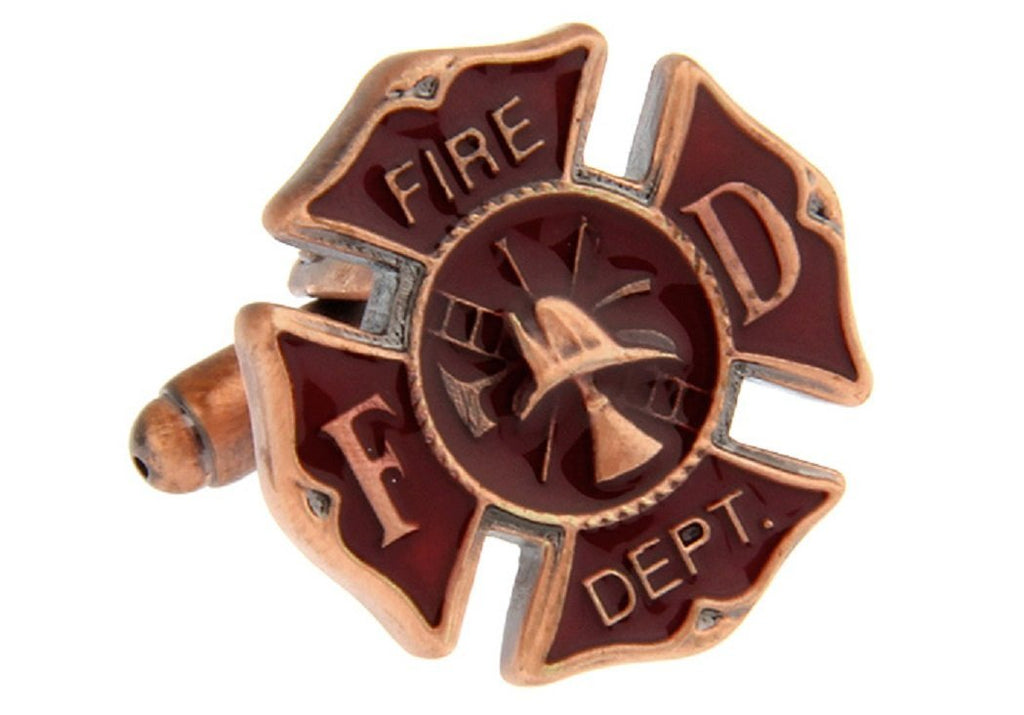 [Australia] - MRCUFF Presentation Gift Box Fire Department Emblem Cross FD Fireman Pair Cufflinks & Polishing Cloth 