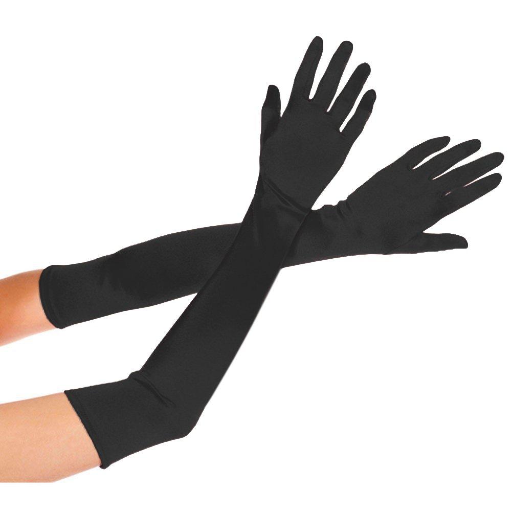 [Australia] - Deceny CB Long Satin Gloves for Women Evening Party Gloves Formal Bridal Gloves Plus size Black 