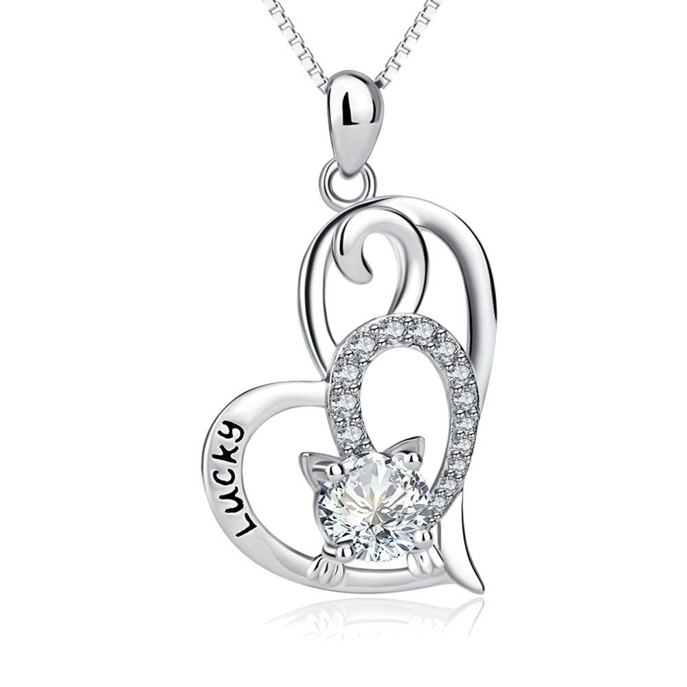 [Australia] - YFN 925 Sterling Silver Lucky Cat Pendant Necklace Jewelry Cat Heart 