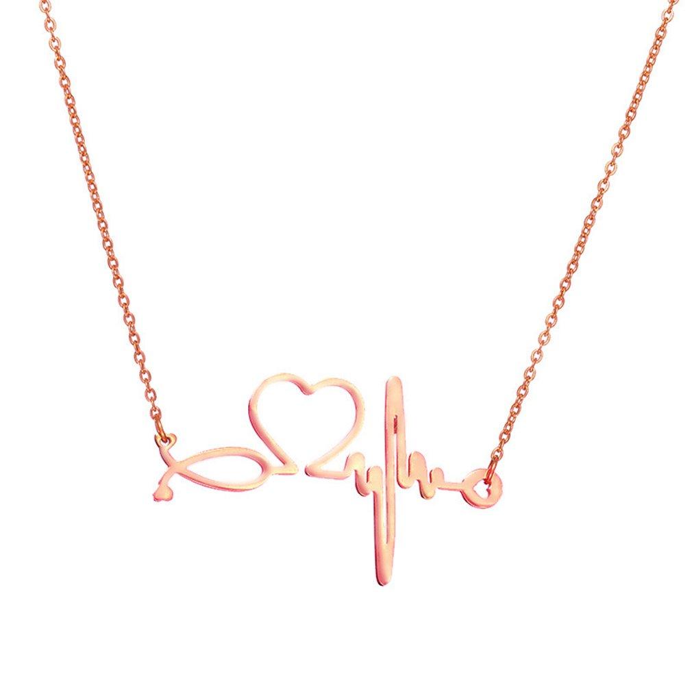 [Australia] - SXNK7 Stainless Steel Nurse Doctor Medical Stethoscope Chain Bijoux Collier EKG Heartbeat Love You Necklaces Rose Golden 