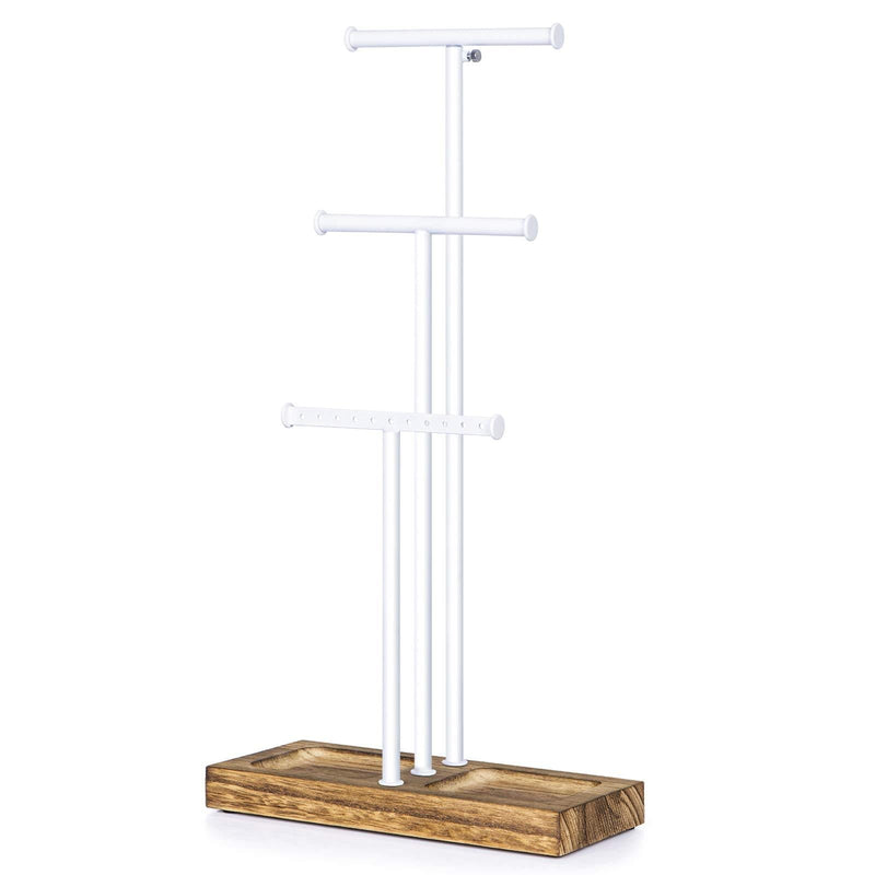 [Australia] - Love-KANKEI Jewelry Tree Stand White Metal and Wood Basic Large Storage Necklaces Bracelets Earrings Holder Organizer Jewelry Display White and Carbonized Black 