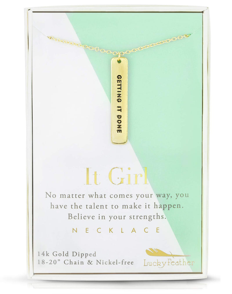 [Australia] - Lucky Feather Strong and Sassy "It Girl" "Getting it Done" 14k Gold dipped boxed charm necklace 