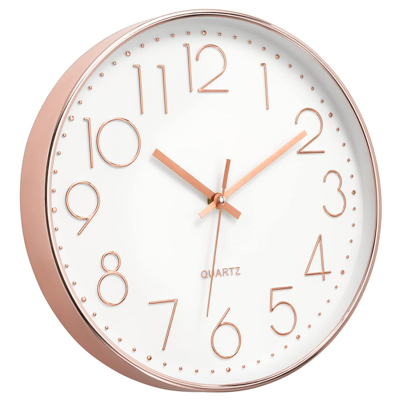 [Australia] - Foxtop Modern Wall Clock 12 Inch Non-Ticking Rose Gold Wall Clock Silent Battery Operated Round Quartz Clock for Living Room Bedroom Home Office School Decor 