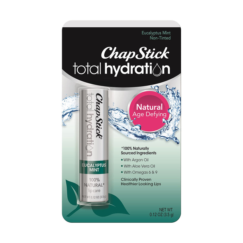 [Australia] - ChapStick Total Hydration (Eucalyptus Mint Flavor, 0.12 Ounce) Flavored Lip Balm Tube, Natural Age Defying Lip Care, Clinically Proven Eucalyptus Mint Old 