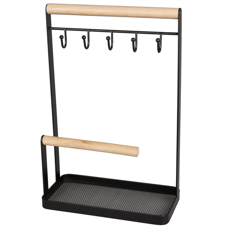 [Australia] - Creative Home 50250 Wire Jewelry and Watch Stand, Hanger, Organizer with Black Powder Coating, Acacia Wood, 7-7/8" x 4" x 12" H 