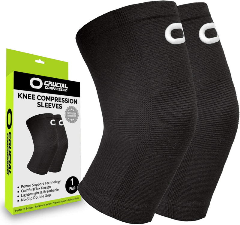 [Australia] - Crucial Compression Knee Sleeve (1 Pair) - Best Knee Braces for Knee Pain for Men & Women - Non-Slip Knee Support for Running, Weightlifting, Basketball, Gym, Workout, Sports Small (15.5-18.0") Measure 3" Above Kneecap Black 