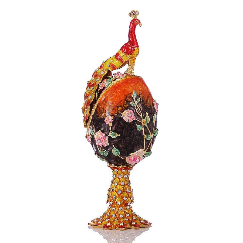 [Australia] - QIFU-Hand Painted Enameled Faberge Egg Style Decorative Hinged Jewelry Trinket Box Unique Gift For Home Decor Orange 
