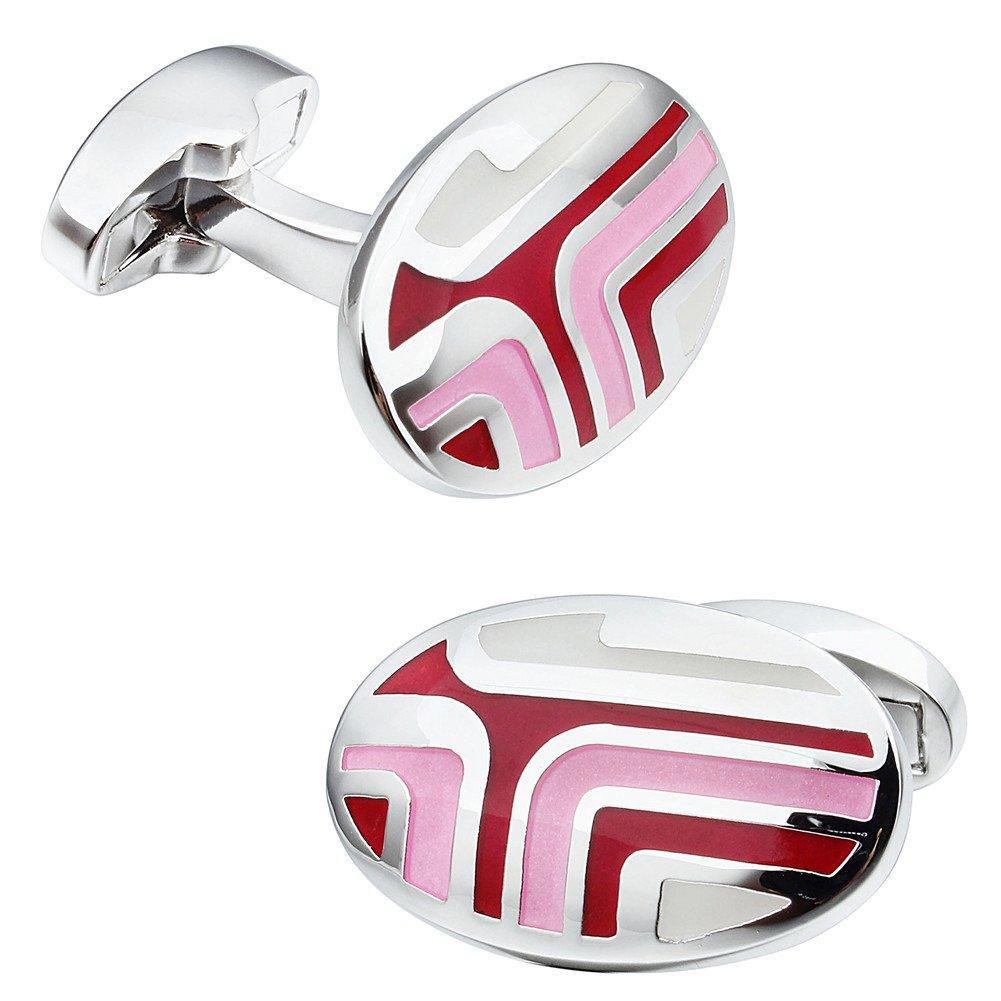 [Australia] - HAWSON Custom Oval Colorful Enamel Man Shirt Cufflinks for Wedding Business Jewelry Red 