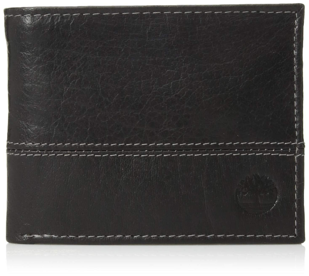 [Australia] - Timberland Men's Leather Passcase Wallet Trifold Wallet Hybrid Black 