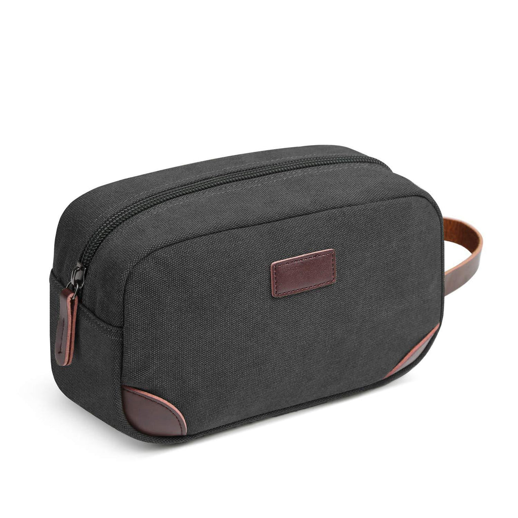 [Australia] - Men's Travel Toiletry Organizer Bag Canvas Shaving Dopp Kit TSA Approved (Black) Black 