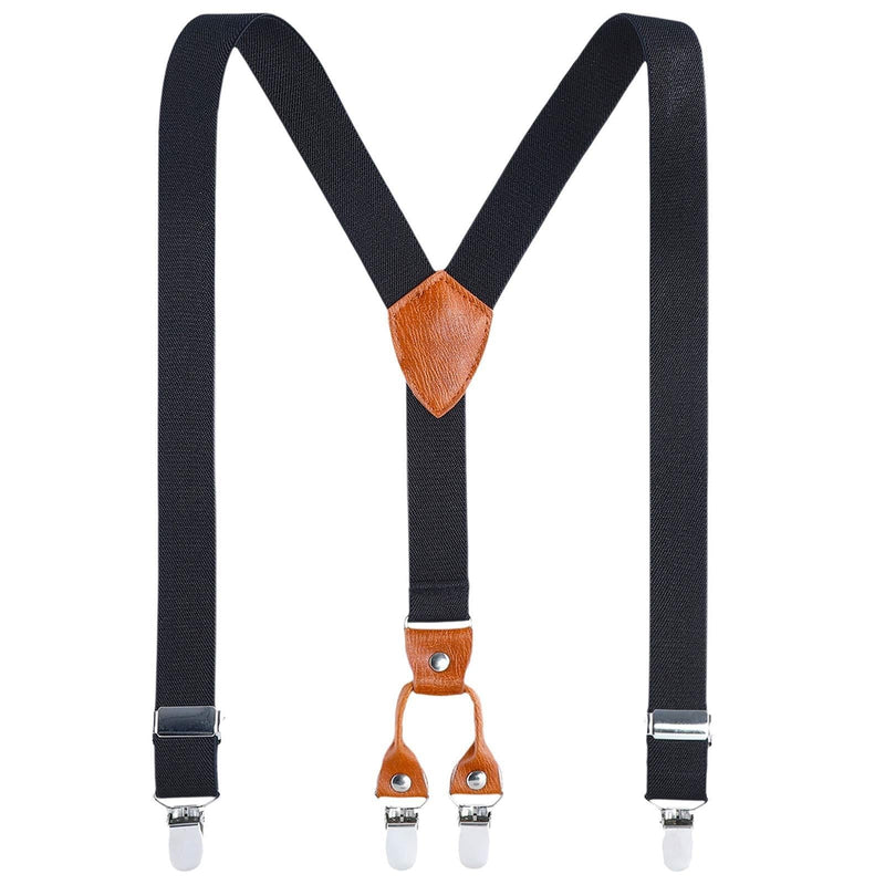 [Australia] - Kids Child Men Boy Suspenders - Adjustable Elastic Solid Color 4 Strong Clips Braces Black 24Inches (7Months to 3 Years ) 