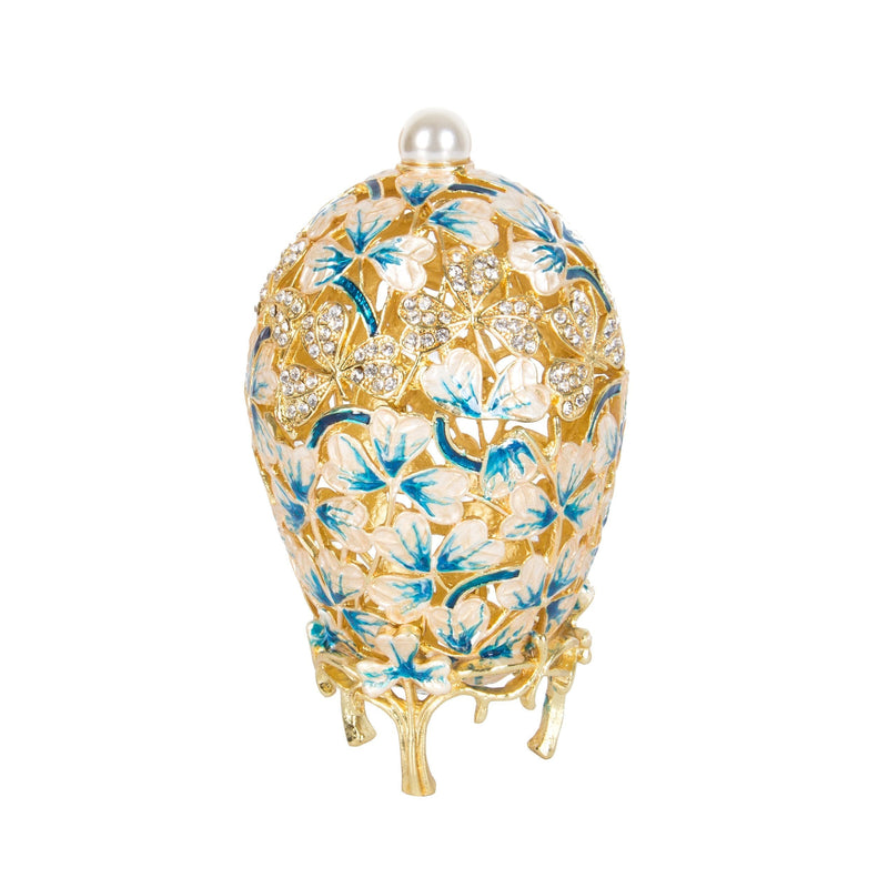 [Australia] - QIFU Hand Painted Enameled Faberge Egg Style Decorative Hinged Jewelry Trinket Box Unique Gift for Home Decor White 