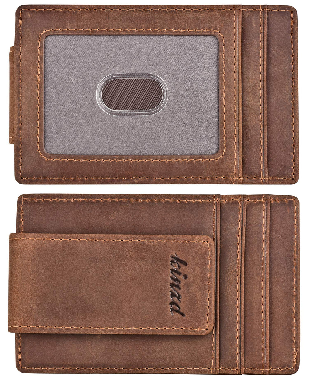 [Australia] - Money Clip, Front Pocket Wallet, Leather RFID Blocking Strong Magnet thin Wallet Khaki 