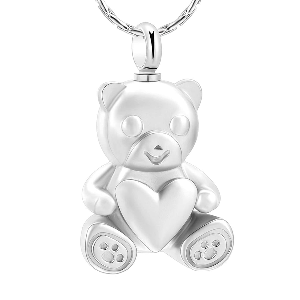 [Australia] - constantlife Cremation Jewelry Ashes Necklace Stainless Steel Teddy Bear Hold Heart Pet Urn Memorial Pendant Funeral Keepsake Silver 