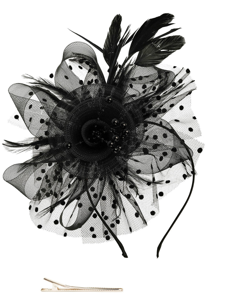 [Australia] - Fascinators Hat for Women Tea Party Headband Kentucky Derby Wedding Cocktail Flower Mesh Feathers Hair Clip 1-black 