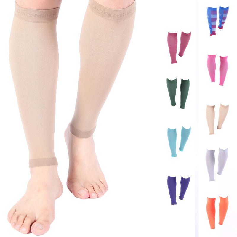 [Australia] - Doc Miller Calf Compression Sleeve Men and Women - 20-30mmHg Shin Splint Compression Sleeve Recover Varicose Veins, Torn Calf and Pain Relief - 1 Pair Calf Sleeves Tan Skin Color - Medium Size 