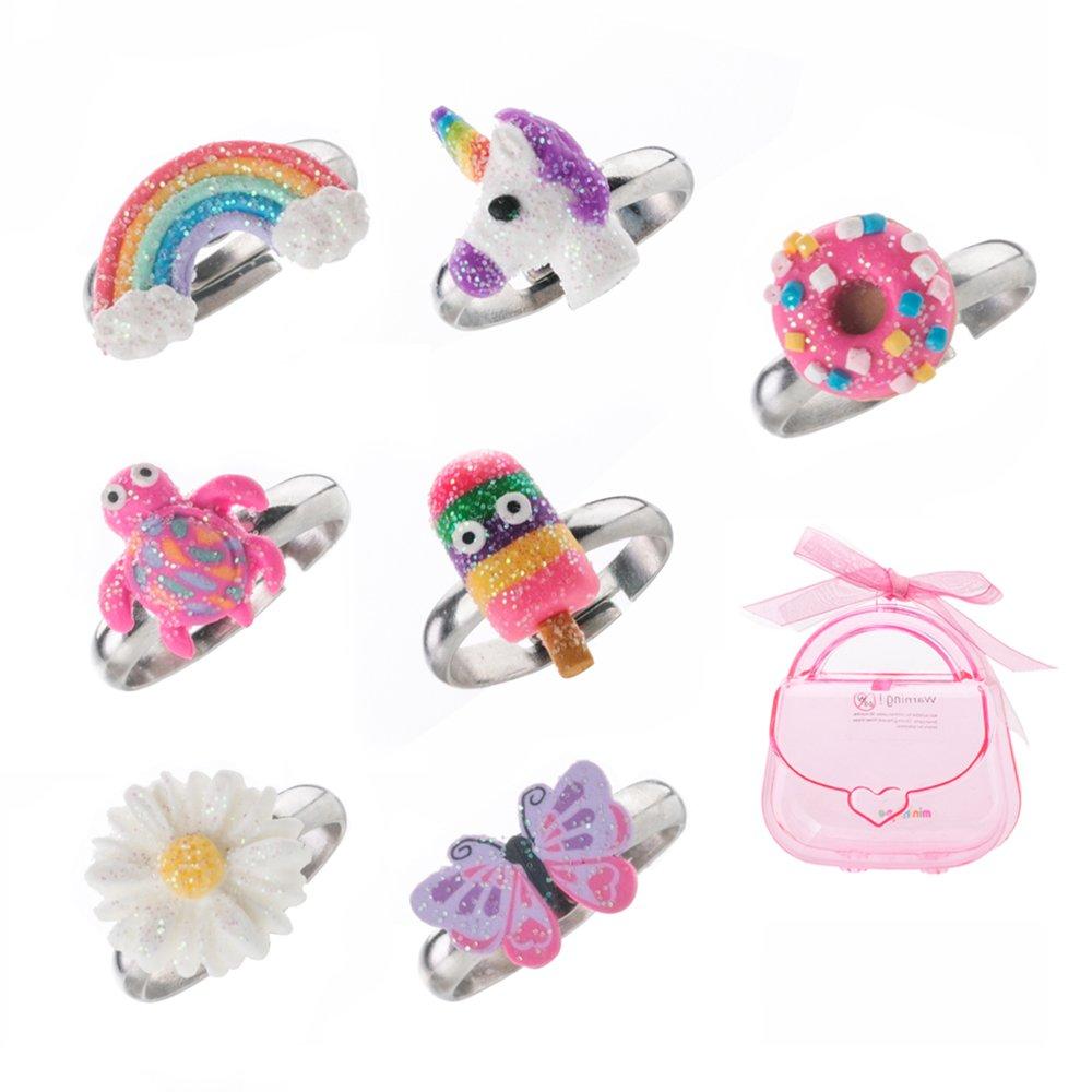 [Australia] - Adjustable Rings Set for Little Girls - Colorful Cute Unicorn, Butterfly Rings for Kids, Children's Jewelry Set rings 1 