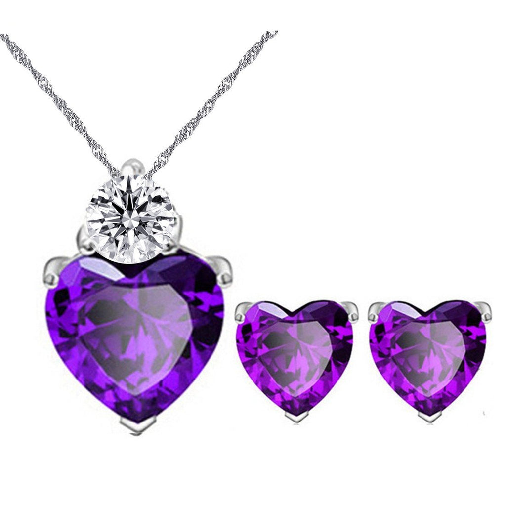 [Australia] - Uloveido Red Crystal Heart Necklace and Earrings Wedding Jewelry Set for Women Girls BME53 Purple 