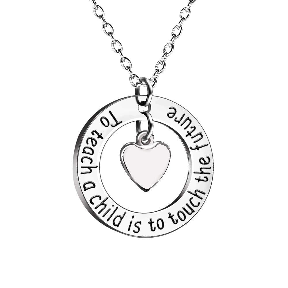 [Australia] - MA&SN Teacher Gift Love Heart Double Pendant Necklace to Teach a Child is to Touch The Future 