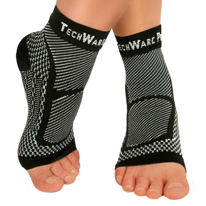 [Australia] - TechWare Pro Ankle Brace Compression Sleeve - Relieves Achilles Tendonitis, Joint Pain. Plantar Fasciitis Sock with Foot Arch Support Reduces Swelling & Heel Spur Pain. Injury Recovery for Sports Black S / M (see size chart) 