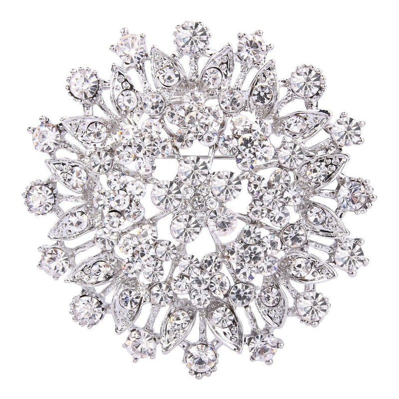 [Australia] - EVER FAITH Women's Austrian Crystal Elegant Flower Leaf Bridal Corsage Brooch Pin Clear Silver-Tone 