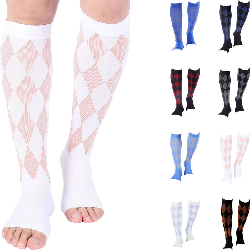 [Australia] - Doc Miller Open Toe Compression Socks Women 20-30mmHg, 1 Pair Toeless Socks for Women and Men - Argyle Design X-Large White.orange Open Toe 