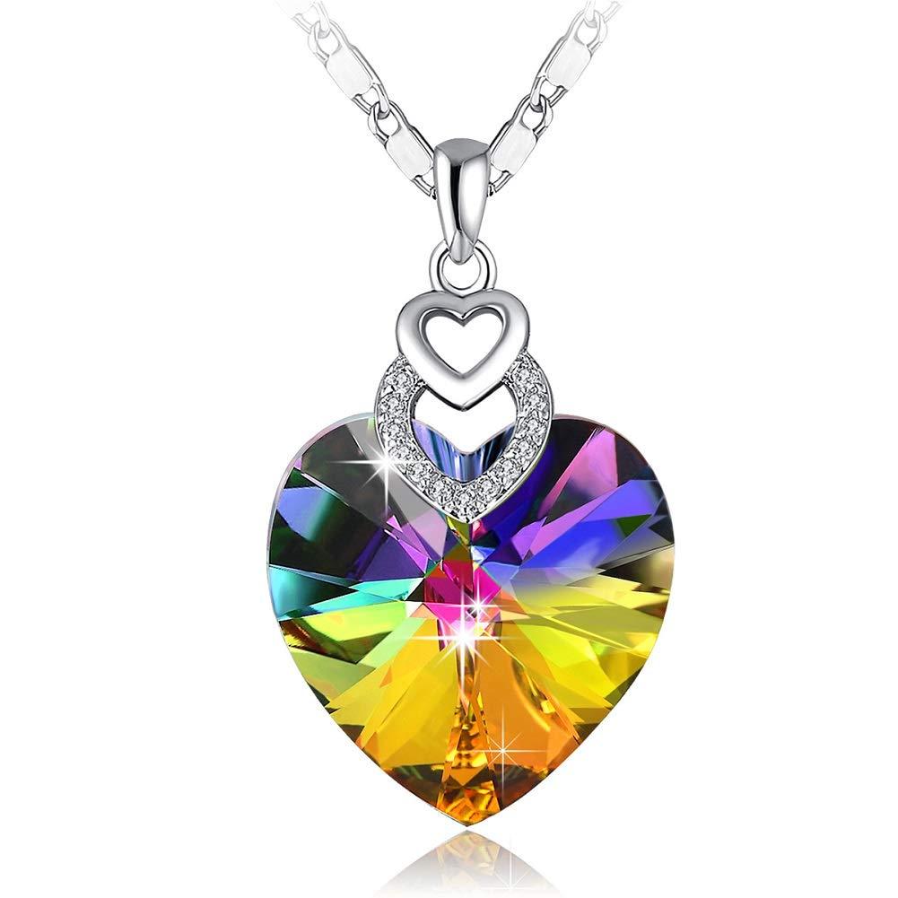 [Australia] - 3 Heart Necklace Crystals from Swarovski for Women Girl Pendant with Elegant Box Dainty Anniversary Jewelry B_Rainbow colors 