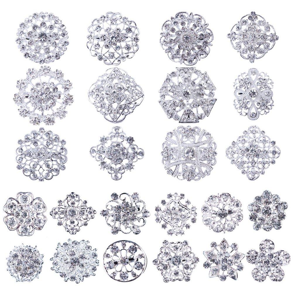 [Australia] - MEEJOA Lot 24pc Clear Rhinestone Crystal Flower Brooches Pins Set DIY Wedding Bouquet Broaches Kit 