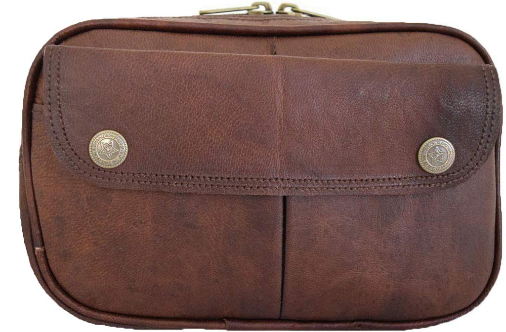 [Australia] - Vintage Handmade Real Brown Leather Toiletry Bag For Men, Shaving Kit Organizer Pouch Wash Bag Case 