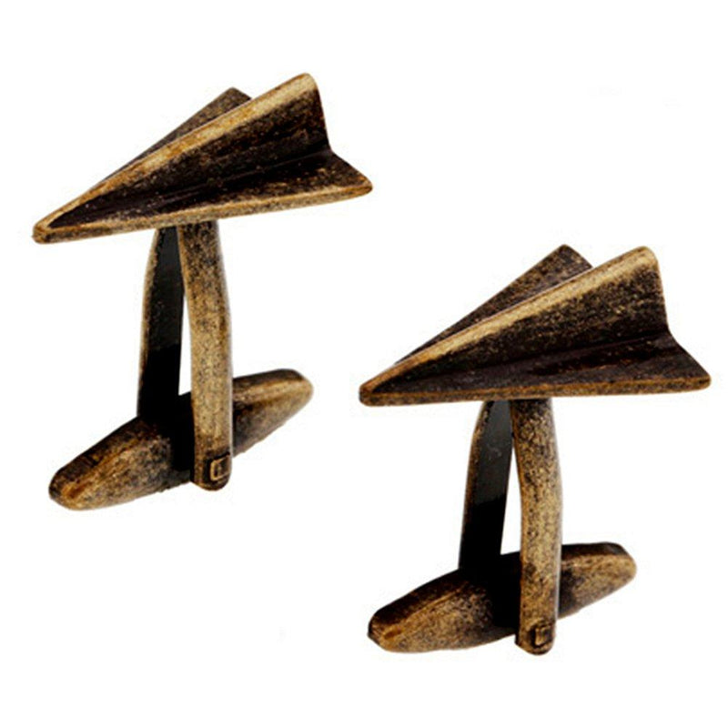 [Australia] - Bronze Color Paper Airplane Plane Aircraft Pair of Cufflinks Wedding Dad Gift 