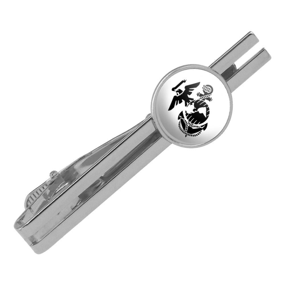 [Australia] - GRAPHICS & MORE Marines Black Logo on White Licensed Round Tie Bar Clip Clasp Tack Silver 