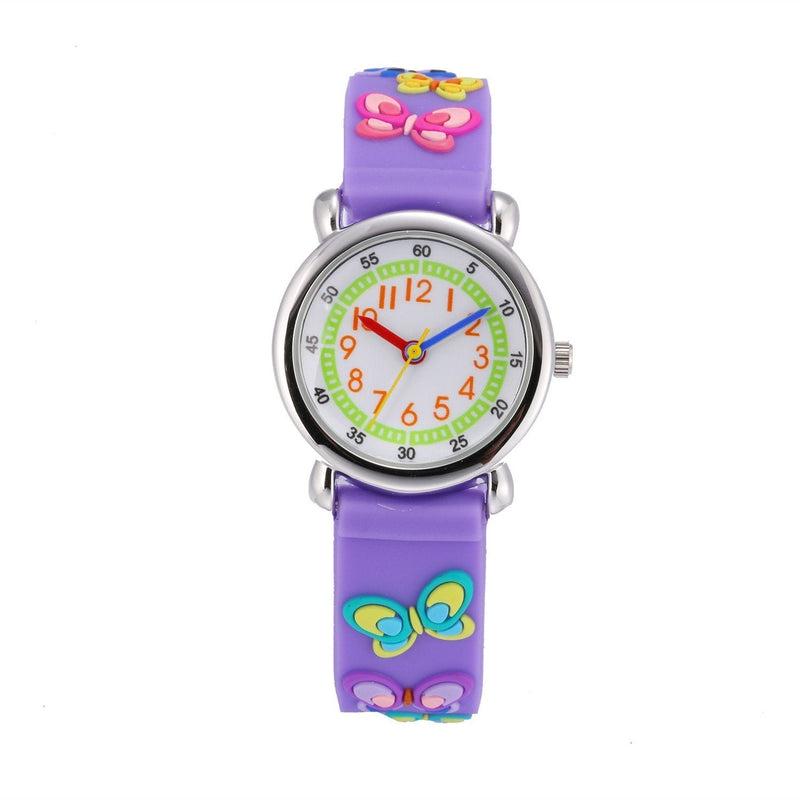 [Australia] - Jewtme Kids Time Teacher Watches 3D Cute Cartoon Silicone Children Toddler Butterfly Wrist Watches for Ages 3-10 Boys Girls Little Child Butterfly Purple 