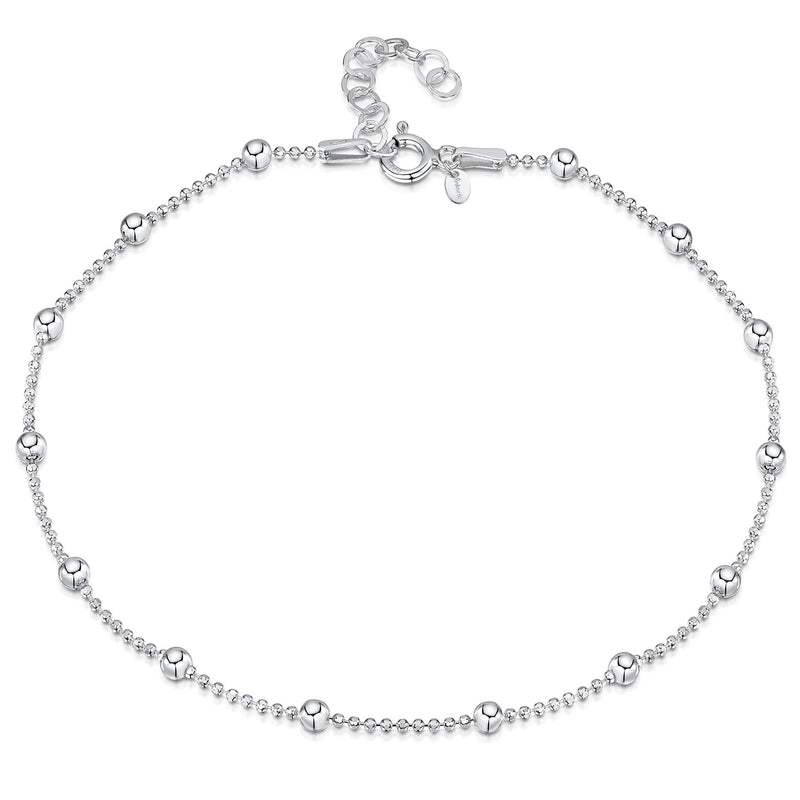 [Australia] - Amberta 925 Sterling Silver Adjustable Anklet - Classic Chain Ankle Bracelets - 9" to 10" inch - Flexible Fit Bead Chain 